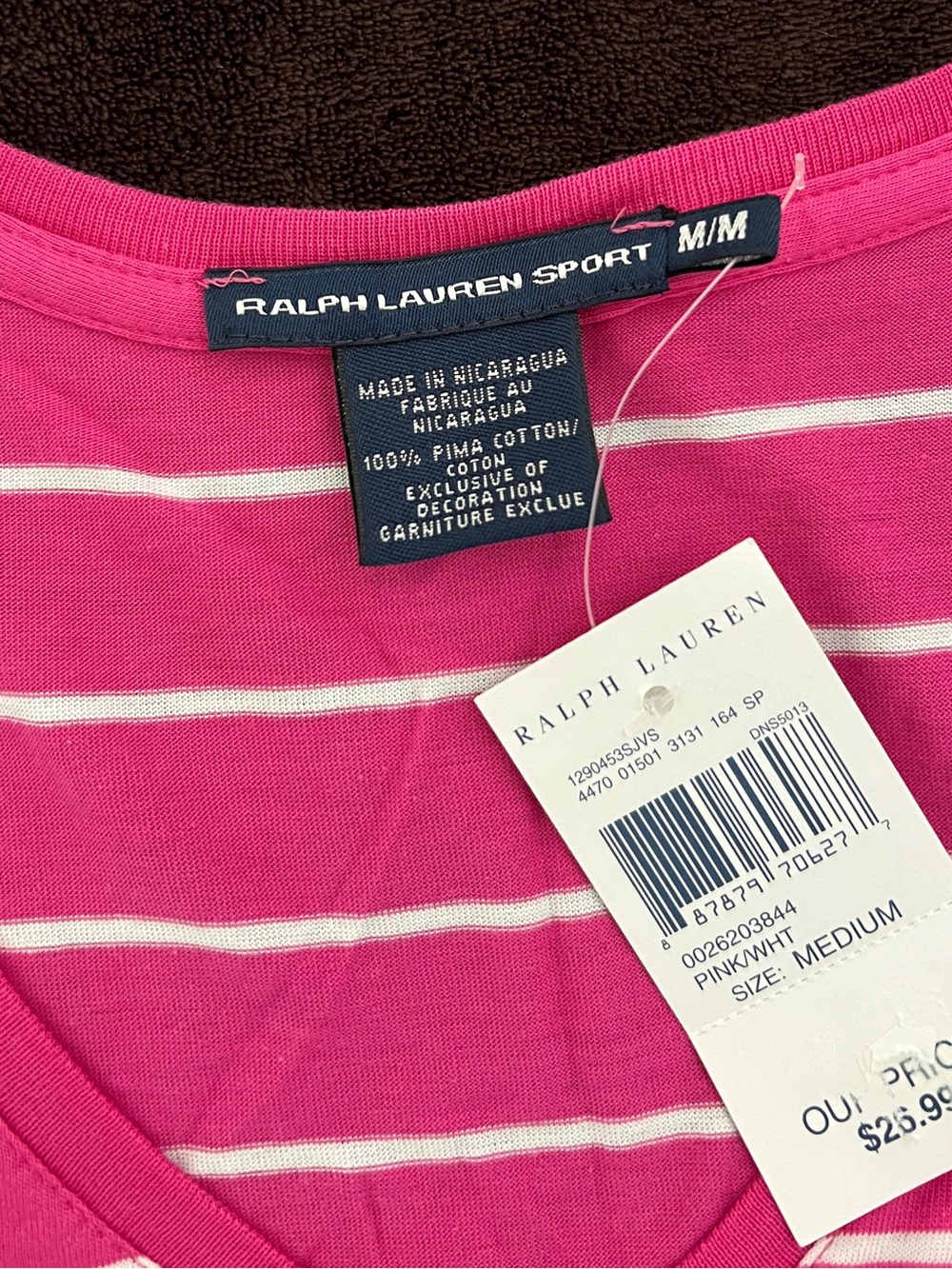 NWT Ralph Lauren Hot Pink Striped V-Neck Short Sleeve Tee - Picture 3 of 4